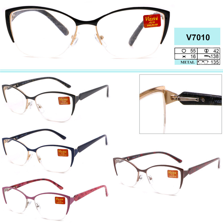 Очки женские металлические с флексами Vizzini V7010 диоптрии 0,75 до +4,00 (шаг 0,25)