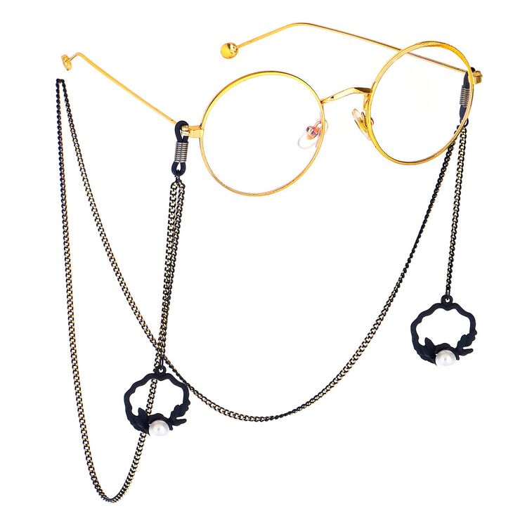 Metal non-slip chain, with pearl and black flower basket, for glasses and masks GL497