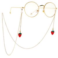 Gold-colored metal non-slip chain, with strawberries, for glasses and masks GL013