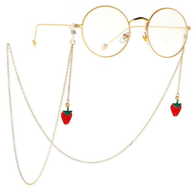 Gold-colored metal non-slip chain, with strawberries, for glasses and masks GL013