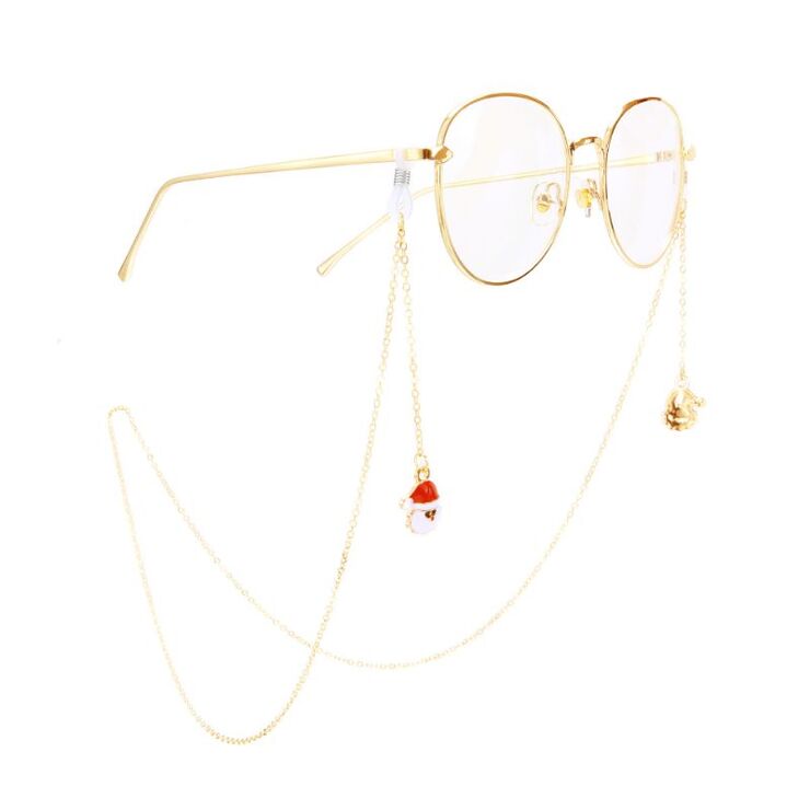 Gold-colored metal non-slip chain, with Santa Claus, for glasses and masks GA034