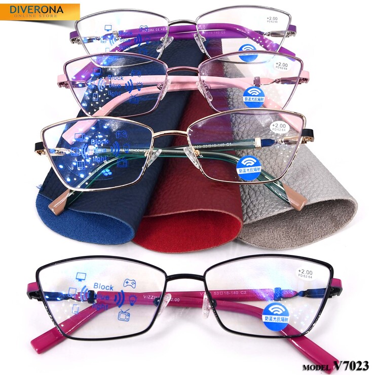 Women's metal eyeglasses with flex hinges Vizzini V7023 CHEHOL BLOCK BLUE LIGHT dioptries to -8.00