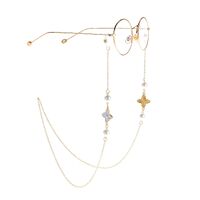 Металлическая нескользящая цепочка золотого цвета, с белым жемчужным цветком, для очков и масок GL929