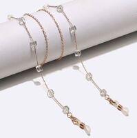 Gold-colored metal non-slip chain, with square transparent crystal, for glasses and masks GL1478