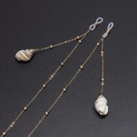 Gold-colored metal non-slip chain, with natural shell and beads, for glasses and masks GL659
