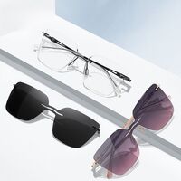 Metal rimless women's frame + magnet sunshade clip-on 7201-GT