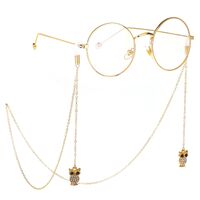 Gold-colored metal non-slip chain, with pendant owl and rhinestone, for glasses and masks GL253