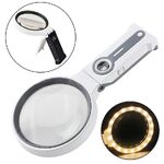 Folding magnifier with universal backlight, magnifying glass with handle 7068A-XX, diameter 90 mm, magnification: 5X, 25X
