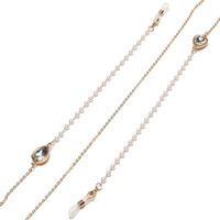 Gold-colored metal non-slip chain, with crystal water drop and pearl, for glasses and masks GL1504