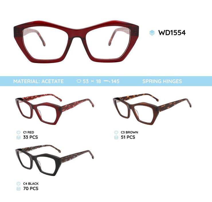 Plastic acetate eyeglasses frame for women with spring hinges WD1554