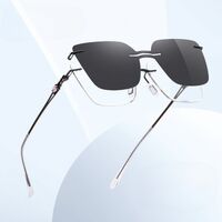 Metal rimless women's frame + magnet sunshade clip-on 7201-GT