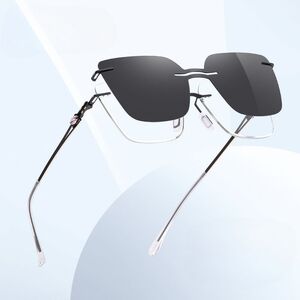Metal rimless women's frame + magnet sunshade clip-on 7201-GT