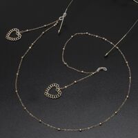 Gold-colored metal non-slip chain, with pendant heart and beads, for glasses and masks GL536