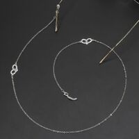 Silver-colored metal non-slip chain, with heart and rhinestone, for glasses and masks GL230