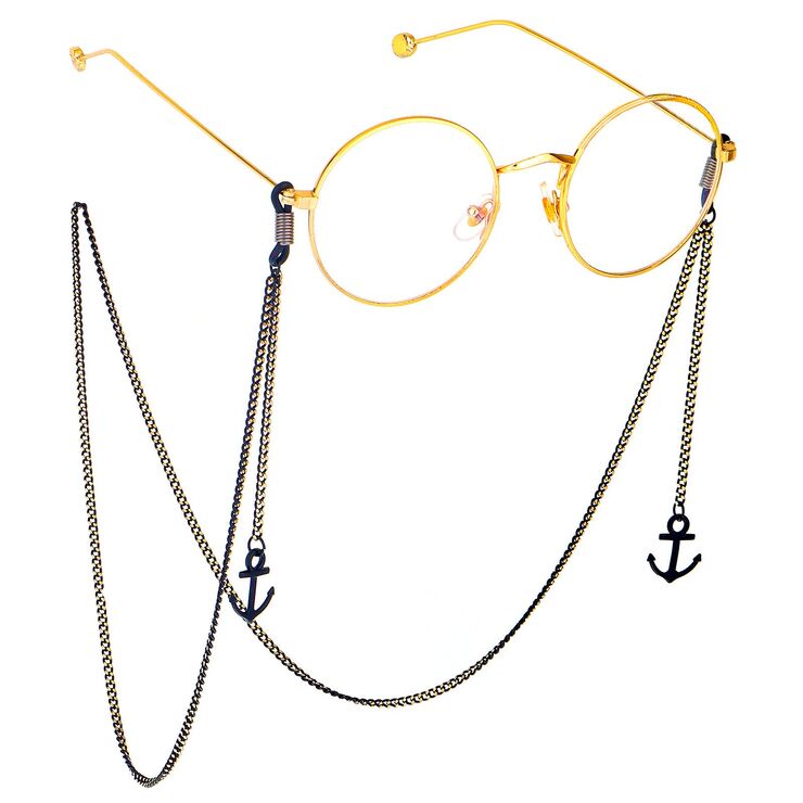 Black-colored metal non-slip chain, with pendant anchor, for glasses and masks GL494