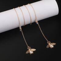 Gold-colored metal non-slip chain, with pendant bee and pearl, for glasses and masks GL930
