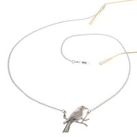 Silver-colored metal non-slip chain, with a bird on a branch, for glasses and masks GL066