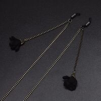 Black-colored metal non-slip chain, with pendant fabric flower, for glasses and masks GL597