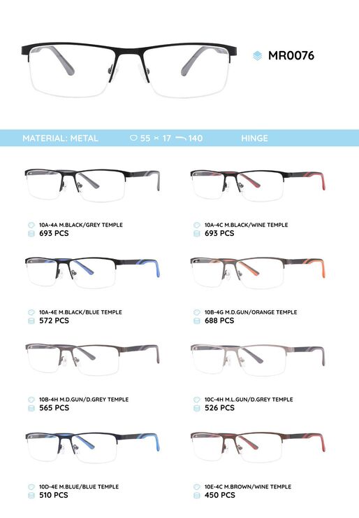 Металлическая оправа с дужками из пластика TR-90 полуободковая MR0076