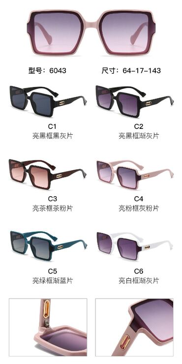 PC plastic sunglasses with metal hinge 6043W