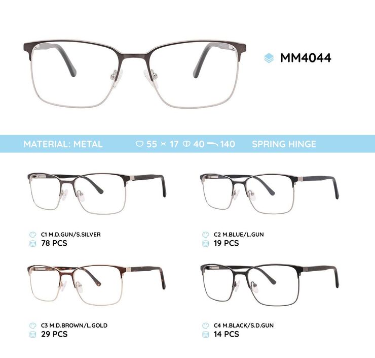 Metal men's frame for glasses with spring hinges MM4044