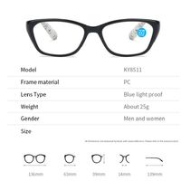 Plastic reading glasses KY8511 with Blue ray cut protection, diopters from 0.00 to +4.00, RMC=62-64