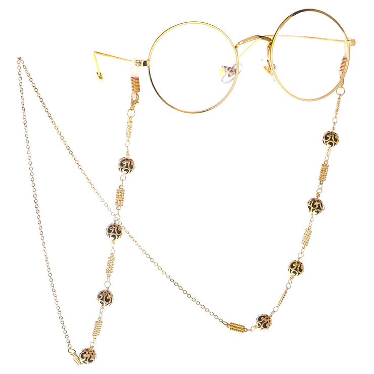 Gold-colored metal non-slip chain, with balls, for glasses and masks GL090