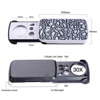 Folding magnifier with universal backlight 774-3ZX-XX, dimensions: ⌀25 mm, ⌀12 mm, ⌀8 mm. Magnification: 30Х, 60Х, 90Х