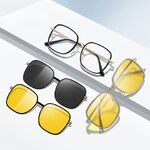 Оправа комбинированная, металл + пластик с защитой от синего света + 2 магнитные солнцезащитные насадки (клипон) 7700-GT