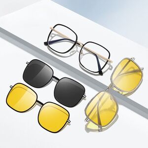 Combined metal + plastic Blue Ray Cut protection frame + 2 magnet sunshade clip-ons 7700-GT