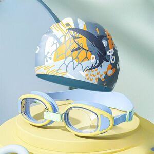 Очки для плавания детские (3-12 лет) водонепроницаемые с защитой от запотевания, с шапочкой, 240-YU