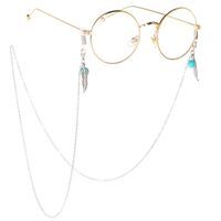 Silver-colored metal non-slip chain, with leaves and turquoise beads, for glasses and masks GL154