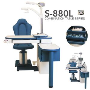 Рабочее место офтальмолога, комбинированный стол с кнопочным управлением + кресло S-880L, столешница 1000*500 мм 