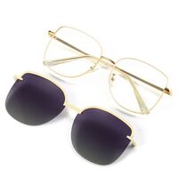 Оправа металлическая с защитой от синего света + магнитная солнцезащитная насадка (клипон) 7004-GT