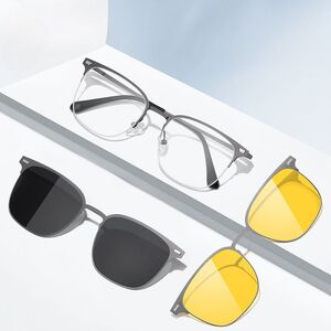 Metal Blue Ray Cut protection frame + 2 magnet sunshade clip-ons 7655-GT