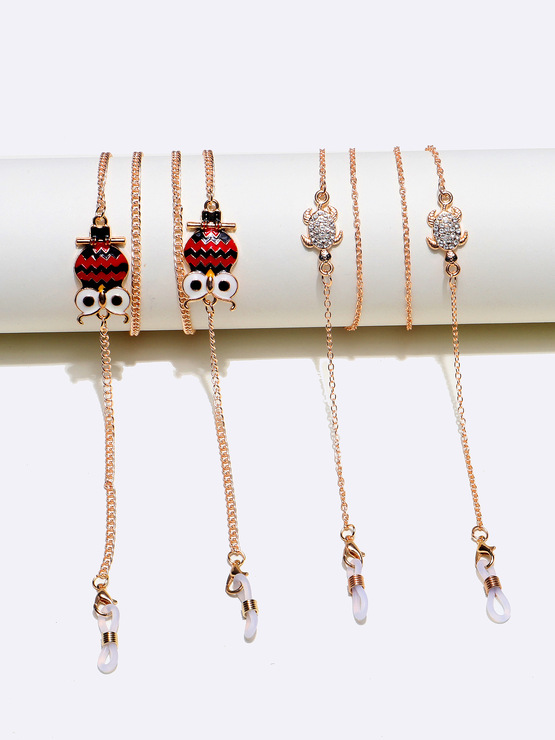 Set of two gold and silver glasses chains with hollow rhombuses GM064