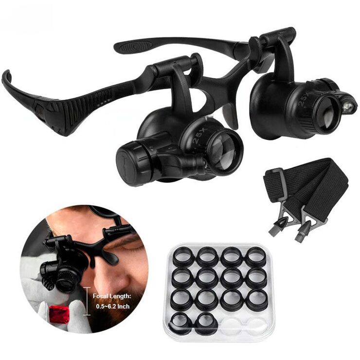 Magnifier-glasses with backlight for small parts working with replaceable attachments 9892G8KX, magnification: 2.5X, 4X, 6X, 8X, 10X, 15X, 20X, 25X