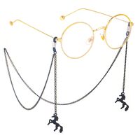 Black-colored metal non-slip chain, with pendant animal horse, for glasses and masks GL367