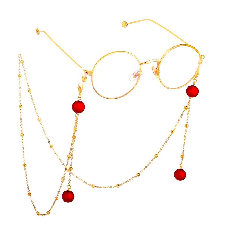 Metal non-slip chain, with red beads, for glasses and masks GL625