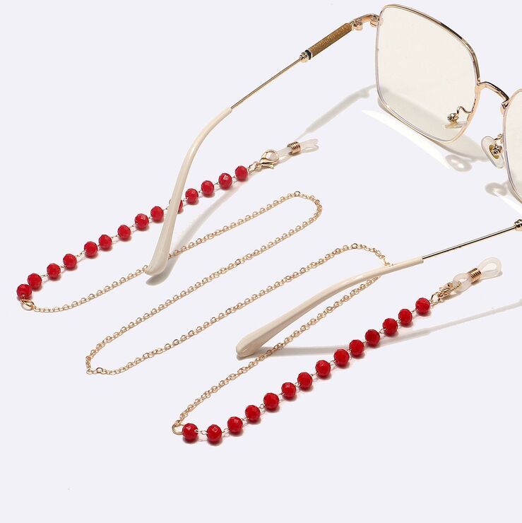 Металлическая нескользящая цепочка золотого цвета, с красным кристаллом, для очков и масок GL1482