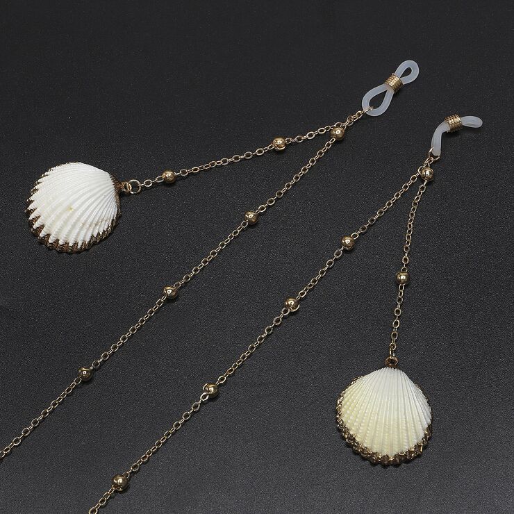 Gold-colored metal non-slip chain, with natural shell and beads, for glasses and masks GL662