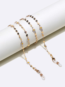 Металлическая цепочка для очков с белыми ромашками и дисками GL1359