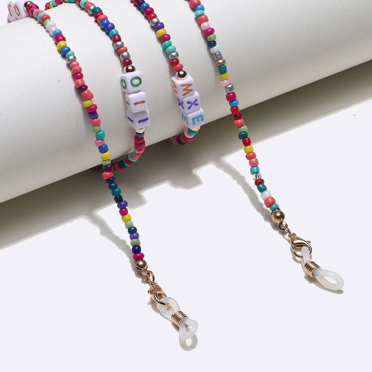 Multicolor rice bead glasses chain with letters GL1898