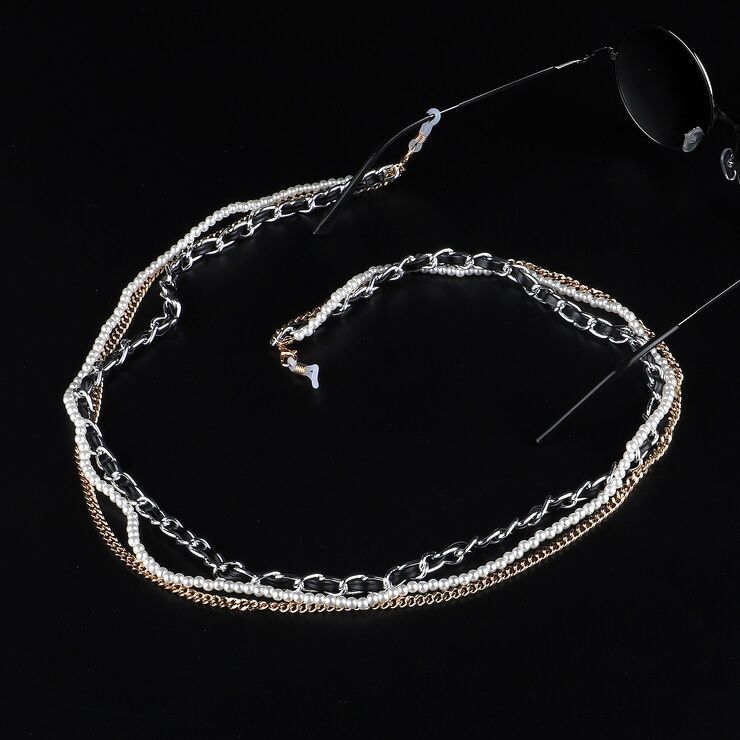 Metal non-slip chain, with 3 layer and pearls, for glasses and masks GL964