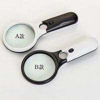 Magnifier with universal backlight and compass, magnifying glass with handle 6903-XX, diameter 85 mm, magnification: 2,5Х, 45Х