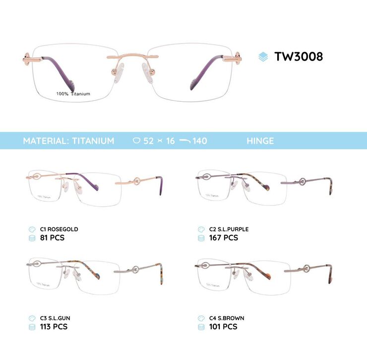 Rimless titanium metal frame TW3008