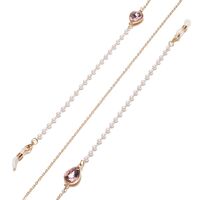 Gold-colored metal non-slip chain, with crystal water drop and pearl, for glasses and masks GL1504