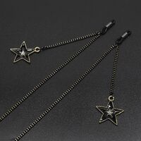Black-colored metal non-slip chain, with pendant star with rhinestones, for glasses and masks GL676