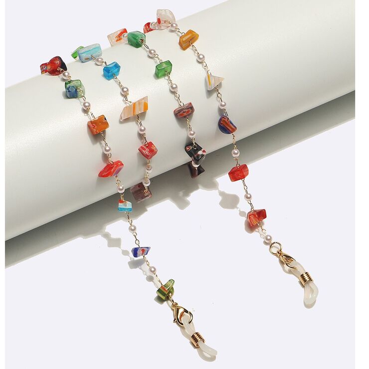 Metal non-slip chain, with pearl and glass beads, for glasses and masks GL1705