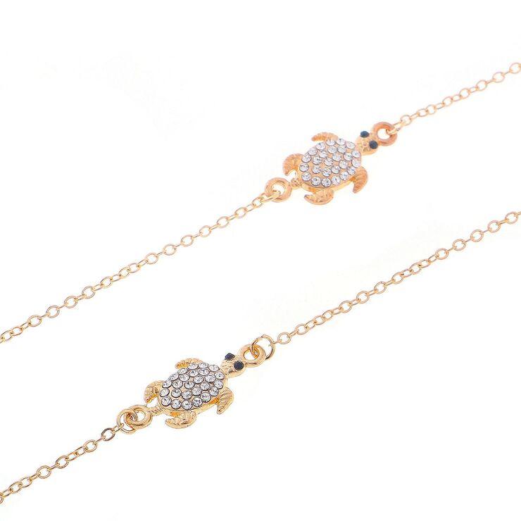 Gold-colored metal non-slip chain, with sea turtle with rhinestone, for glasses and masks GL260